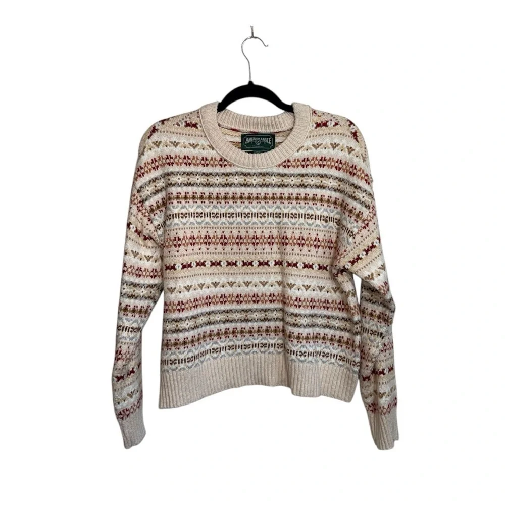 American Eagle Fair Isle Snowdrift Sweater Cream Multi Knit Cozy Small Women’s